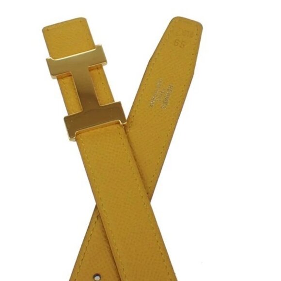 HERMES Logo Constance H Buckle Belt Size 65 Leather Yellow Black France 34RL638 main image 7